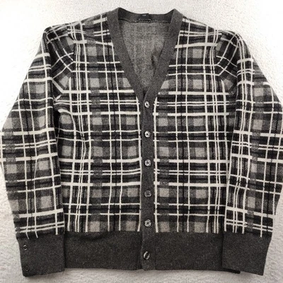 Club Monaco Wool Cardigan Gray Plaid Size Large Grandpa Old Money - Image 1 of 4