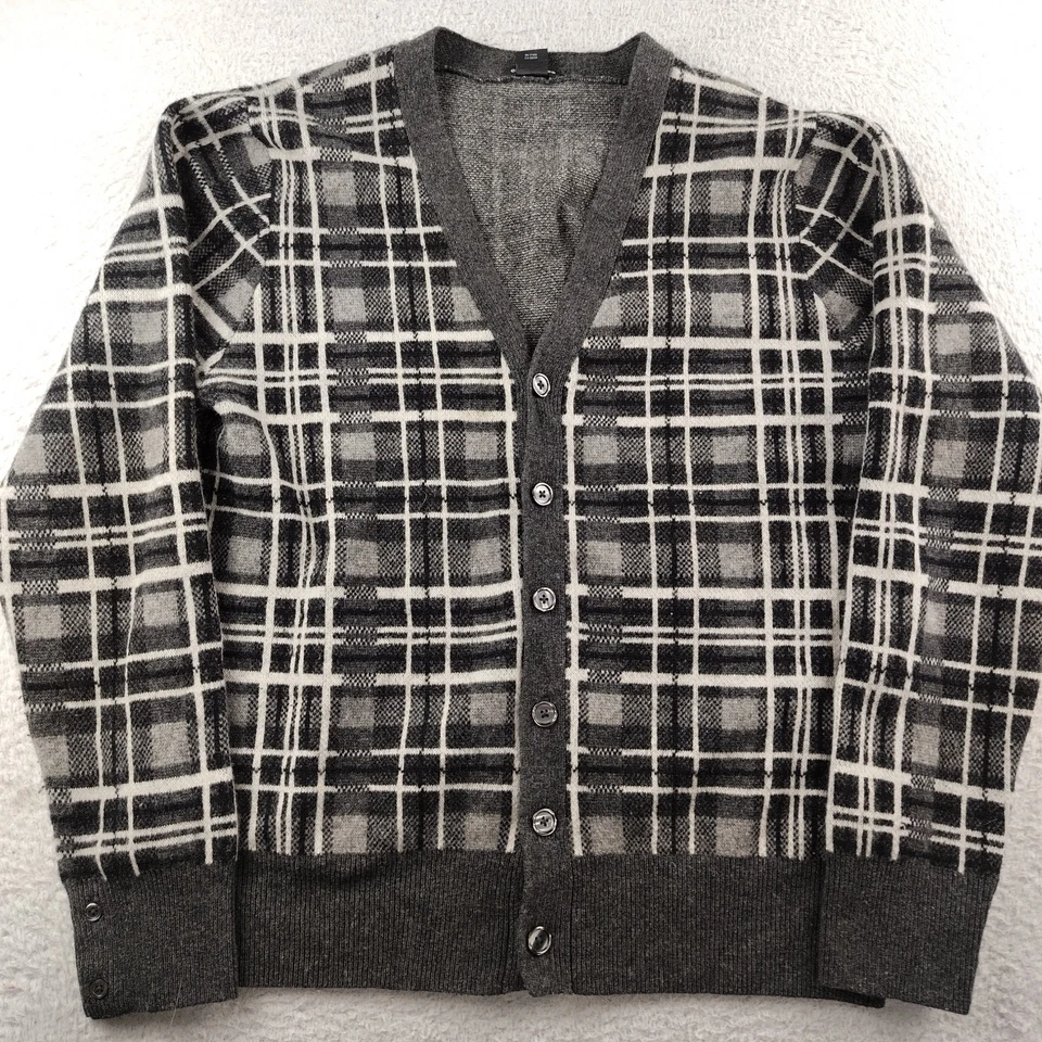 Club Monaco Wool Cardigan Gray Plaid Size Large Grandpa Old Money - Image 1 of 4