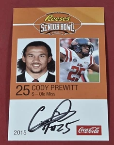 Cody Prewitt RC Auto 2015 Senior Bowl Ole Miss Rebels Firmado Novato Mississippi - Imagen 1 de 2