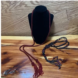 Collar con flecos Lariat borla con cuentas de semillas vintage rojo negro joyería  - Imagen 1 de 6