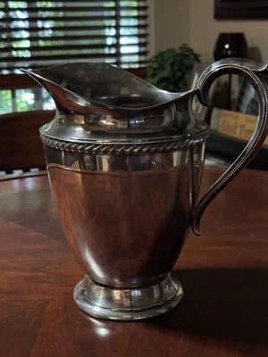 Kenton Rogers 1717 water pitcher silver, double anchor Federal beading 9” tall  - Image 1 of 4