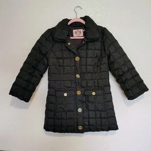 Juicy Couture Girls Long Puffer Jacket Down Feather Size Large 12 14 Black Coat  - Picture 1 of 14
