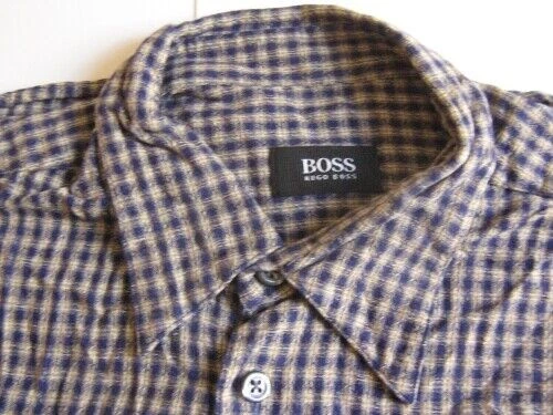 HUGO BOSS Camicia Gr.L Manica Lunga Blu Beige A Quadri #C1075 - Immagine 1 di 1