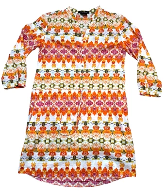 Vestido Etcetera Floral Estampado Mixto Algodón Talla 0 Corbata Cintura Manga 3/4 Bolsillos Foto 1 de 4