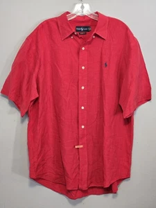 Ralph Lauren Short-Sleeve Button-down Silk Linen Red Shirt Men's size XL - Picture 1 of 6