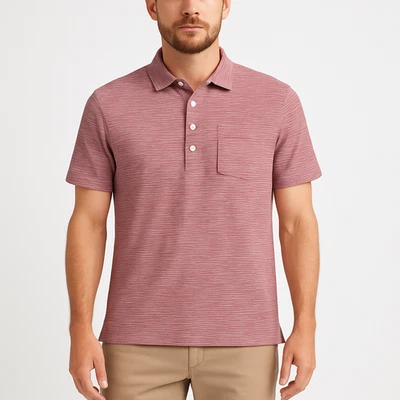 Polo Billy Reid Para Hombres Rojo Slub Rayas Dobladillo Alto Bajo Mediano Foto 1 de 4