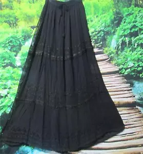 BOHO GOTHIC BLACK GEORGETTE EMBROIDERED EVENT SKIRT fits 10-18 68- 116CM - Picture 1 of 5