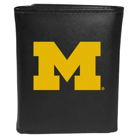 Michigan Wolverines Leather Tri-fold Wallet, Large Logo Cover