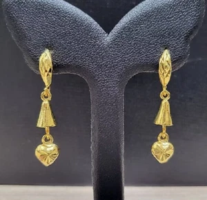 Heart Bell 24K Gold Earring Gift Jewelry Girl Women Thai Baht Yellow Gold Plated - Picture 1 of 4
