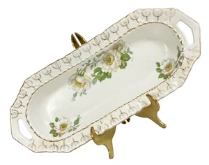 Dish Porcelain Celery Germany Candy Trinket Hand Painted White Peony MVV Co VTG - Picture 1 of 10