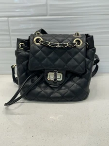 Women's Black Micro Mini Quilted Turn-Lock Badgley Mischka Purse Backpack - Picture 1 of 17