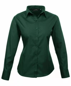 PREMIER Womens Poplin Long Sleeve Semi Fitted Blouse Plain Work Wear Shirt GREEN - Picture 1 of 1