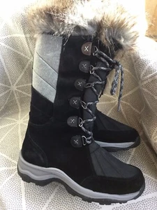 CLARKS Snow Boots Sz 8M Black Suede Fur Knee High WINTRY HI -20 C Temps $210 NEW - Picture 1 of 13