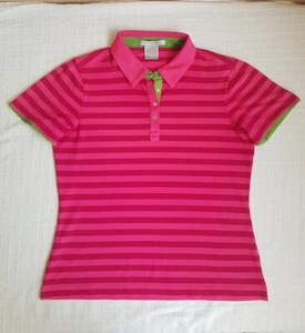 Nike Golf Women Pink Stiped Shorts Sleeve Polo Shirt Top Tee T-shirt Size L  - Picture 1 of 6