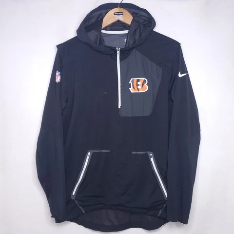 Nike Cincinnati Bengals NFL On Field Apparel Windbreaker Black Pullover M ¼ Zip Cover