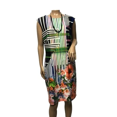Madison Leigh Dress Womens Size 10 Colorful Geo Mod Floral Mixed Print Sheath - Image 1 of 4