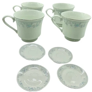 Eloquence Fine Porcelain China Cups & Saucers pastel Blue purple White floral - Picture 1 of 10