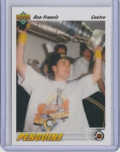 1991-92 Upper Deck Ron Francis Holding Stanley Cup Card #299 French Pittsburgh - Imagen 1 de 2