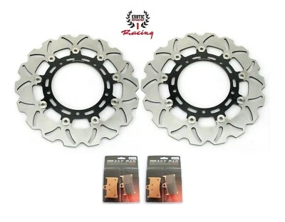2 Front Brake Disc Rotors + Pads For Yamaha YZF R6 2005-16 FZ8 2011-2015 - Image 1 of 4