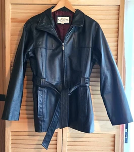 NEW YORK CLASSICS Damen Echtleder Jacke schwarz durchgehender Reißverschluss gefüttert Large - Bild 1 von 11