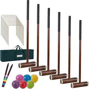 Six Player Croquet Game, 35’’ Croquette Set with Premium Wooden Mallets/Colored - Picture 1 of 12
