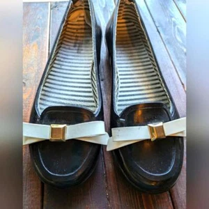Kate Spade Rain Slip On Shoes Black and White Bow Rubber Size 6 - Picture 1 of 7