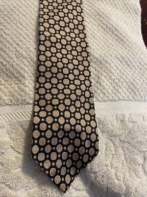 Unknown Brand Silk Tie Navy Gold Ivory 3x56 - Image 1 of 2