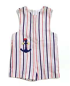 VINTAGE RED, WHITE & BLUE STRIPED ROMPER WITH ANCHOR APPLIQUE, 4/5? - Picture 1 of 2