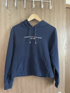 Tommy Hilfiger Sweatshirt Womens SZ M Navy Blue Hoodie with Pocket - Picture 1 of 3