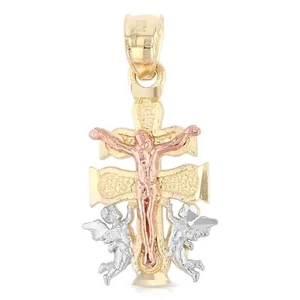 14K Tri Color Gold Jesus Crucifix Cross of Caravaca Religious Pendant - Picture 1 of 7