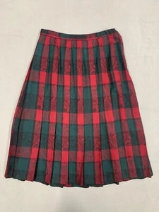 Pendleton Skirt Women Size 12P Plaid Pleated Midi 100% Virgin Wool Red/Green - Picture 1 of 9