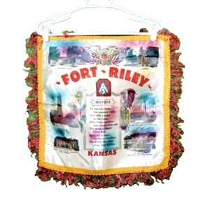 Vintage Souvenir Satin Pillow Cover Fort Riley Kansas Mother - Picture 1 of 3