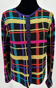 Christina Rotelli maglione cardigan donna grande nero multicolore maglia a quadri - Foto 1 di 11