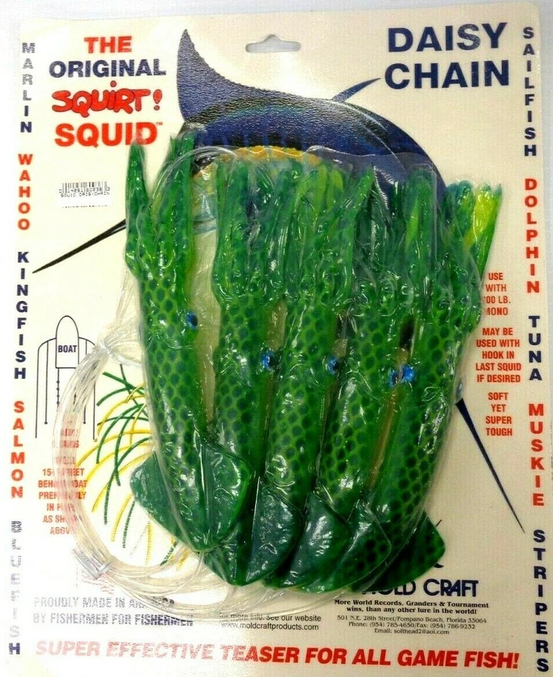 Molde Artesanal 9" SQUIRT CALAMAR MARGARITA CADENA Trolling - 5 Señuelos Calamar GRÁFICO CUADROS AZULES Foto 1 de 3