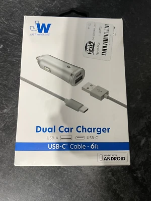Cargador de coche doble inalámbrico Just Puerto USB-C Puerto con cable de 6 pies - Gris Foto 1 de 3