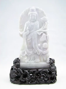 Statua Guanyin Kwan Yin scultura giada lavanda naturale originale #G065 - Foto 1 di 12