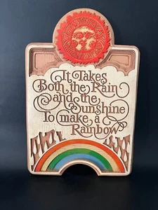 1960-1970 Groovy Wood Plaque, Rainbows & Sunshine 8.5" X 13" - Picture 1 of 3