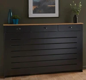 Black Radiator Cover Cabinet Traditional Modern MDF Wood Horizontal Shelf Large - Picture 1 of 11