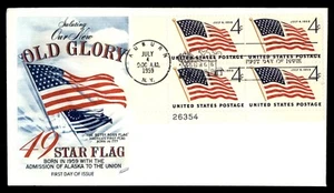MayfairStamps US FDC 1959 New York Plate Block Old Glory American Flag Fleetwood - Picture 1 of 2