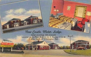New Castle Motor Lodge Motel US 13 40 New Castle Delaware 1940s linen postcard - Picture 1 of 2