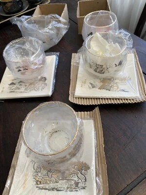 Taza de vidrio de té de sushi japonés vintage fondo escarchado blanco + juego de platillos Nuevo Foto 1 de 4