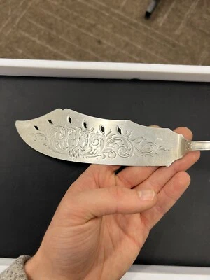 Antigua moneda John Polhamus plata J. P. patente 1857 cuchillo de pescado servidor (12" L) Foto 1 de 4