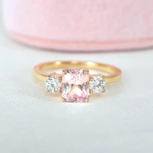 Pink Tourmaline 10k Solid Yellow Gold Ring Moissanite Engagement Ring - Picture 1 of 5