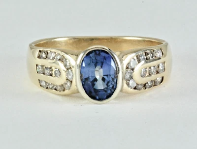 1.39 ctw Oval Cut Sapphire and Diamond Halo Statement Ring 14k Yellow Gold - Image 1 of 4