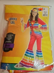 Groovy Girl Costume S 4-6 Tie Dye Fringe Hippie 60s Halloween NWOT - Picture 1 of 2