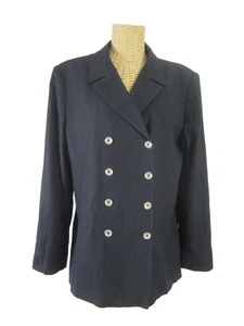 Vintage Liz Claiborne Damen Marineblau Leinenmischung Zweireiher Blazer Jacke M - Bild 1 von 10
