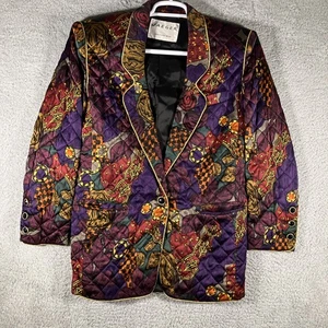 Vintage Jaeger gesteppter Blazer Seidenmischung Damen 4 flippige abstrakte Jacke Blumen schick - Bild 1 von 17
