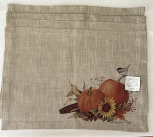 Herbst Tischsets Ernte Kürbis 20” x 14” Natur Set/5 Gewebt Poly - Bild 1 von 5