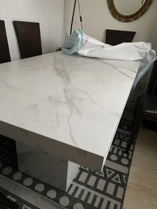 White Faux Marble Dining Table, 160cm Modern Dinner Table for 6 People. - Picture 1 of 3