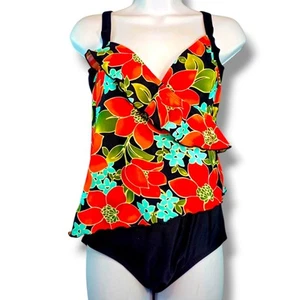 Silhouette Solution Full Bust Floral 1 Piece Swim Suit Sz 10 Ruffles Multicolor - Picture 1 of 11